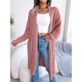 thumbnail image 2 of Cárdigan de punto para mujer, abrigo de punto, color puro, informal, solapa holgada, cárdigan largo, suéter de punto, chaqueta rosa L, 2 of 6