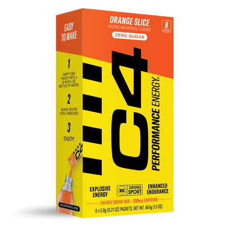 C4 Performance Energy Powder Mix Orange Slice, 8 Pack