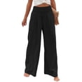 thumbnail image 4 of Sedceaty Summer Women Loose Long Trousers, Ladies Leisure Style Solid Color High Waist Ruched Beach Wide Leg Pants with Pocket, 4 of 9