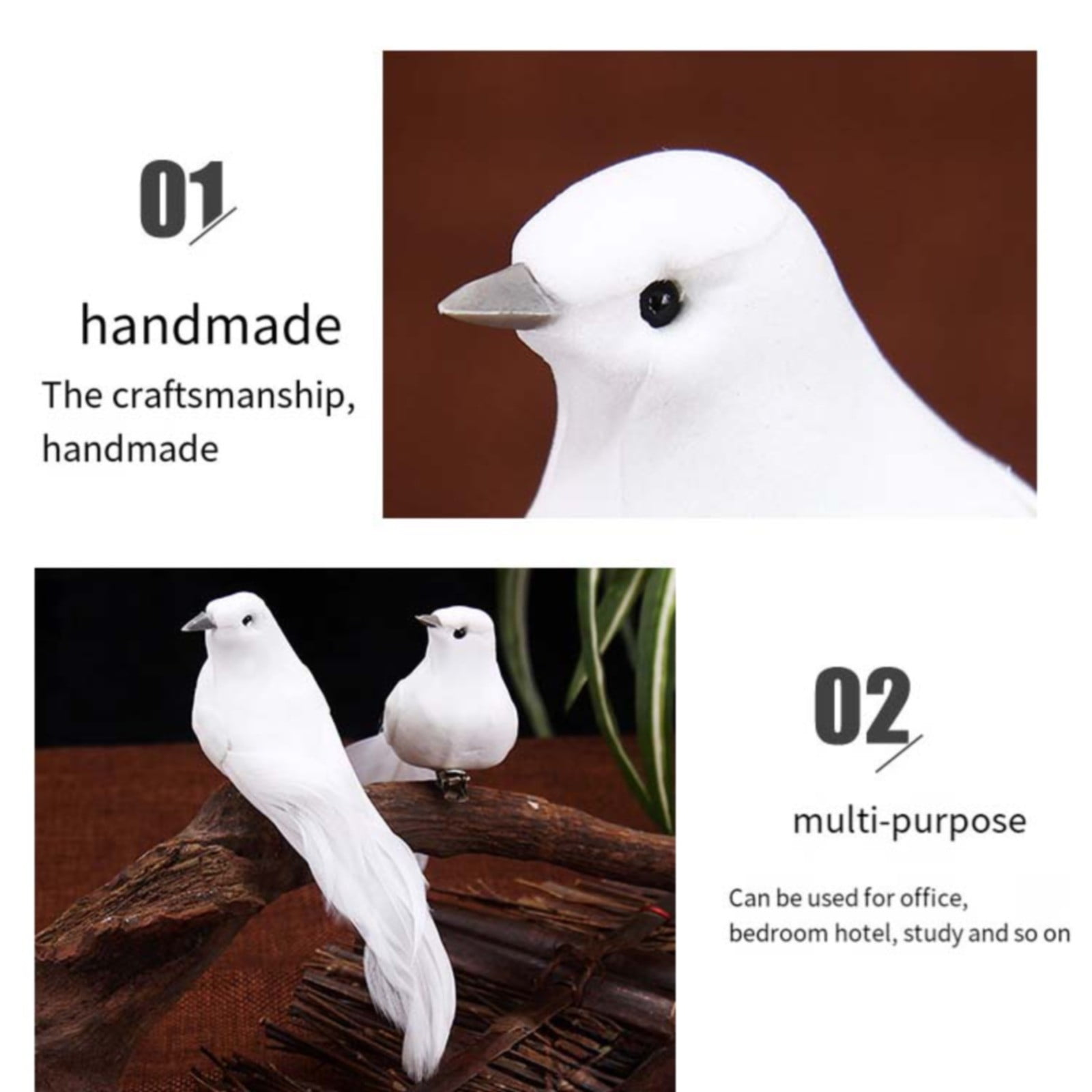 THHEIC Artificial Birds, Artificial White Doves Simulation Foam White Feathered Artificial Birds Doves Clip On Ornament for Christmas Tree Decorations, Wedding, Wreaths & Crafts