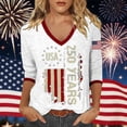 thumbnail image 2 of Wang6 Womens 250th Anniversary USA 3/4 Sleeve Tshirts V Neck 1776-2026 Letter Printed 4th of July America Flag Tops Plus Size Independence Day Patriotic Graphic Tees Y_0528liWhite XL, 2 of 4
