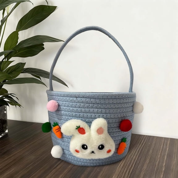 Easter Basket, Easter Baskets with Handle, Empty Bunny Egg Basket, Easter Baskets Easter gifts basket Personalized, 8", Blue