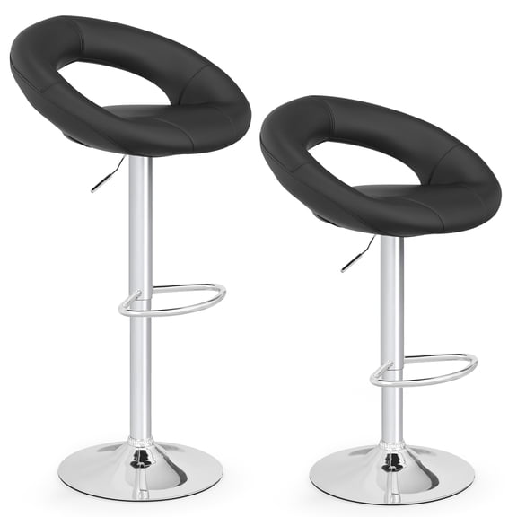 Topbuy Set of 2 PU Leather Bar Stools Adjustable Kitchen Counter Chairs Black