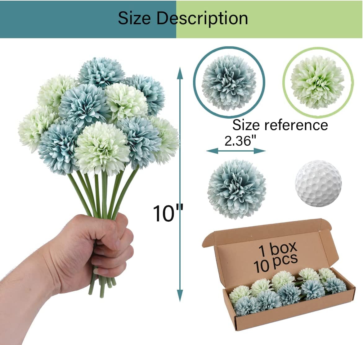 Artificial Flowers 21 Pcs Fake Silk Artificial Chrysanthemum Ball Hydrangea Bridal Wedding Bouquet for Kitchen Home Decor… (Blue.White,Red)
