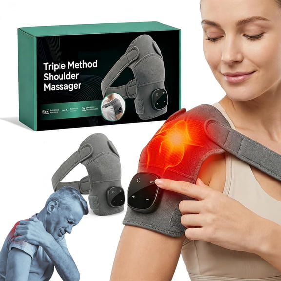Triple Method Shoulder Massager with Heat, Compression & Vibration Massage, Triple Therapy for Shoulder Tension, Muscle Pain Relief & Relaxation