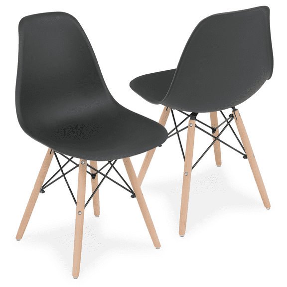 Magshion Modern Dining Chairs Set of 2, Shell Lounge Chairs with Wood Legs, for Kitchen Dining Living Room, Black