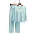 thumbnail image 4 of CQXIDFH Pajamas Set for Women Plus Size V-Neck Pajama Set with Built-in Support Long Sleeve Loose Casual Home Wear Soft PJ Loungewear Sleepwear, 4 of 6