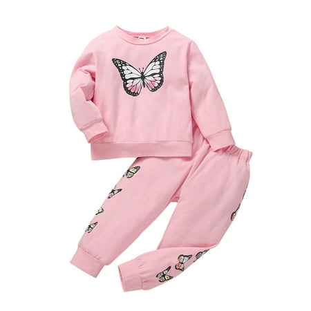 

URMAGIC Infant Baby Girls Butterfly Graphic Crewneck Sweatshirt Pants Outfits 3-24M