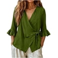 thumbnail image 2 of Neewe Ruffle 3/4 Length Sleeve for Womens Tops Dressy V Neck Collared Shirts Trendy Business Casual Daily Outfits, 2 of 5