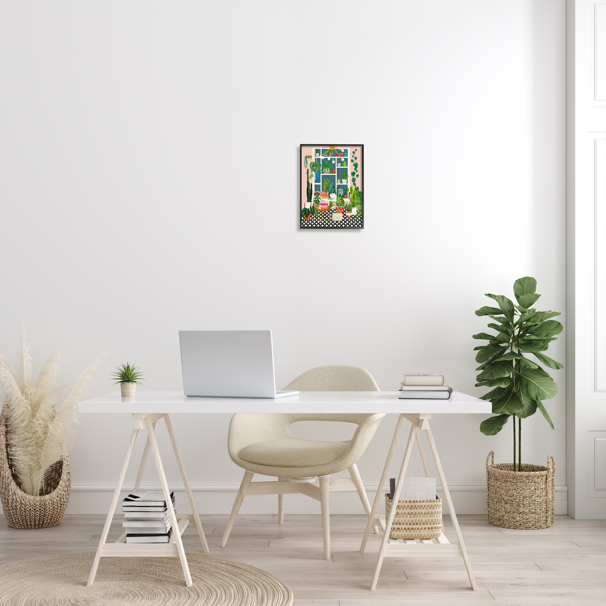 Stupell Industries Modern Chic Home Interior Plant Lover Sanctuary Botanical & Floral Painting Black Framed Art Print Wall Art, 11 x 14