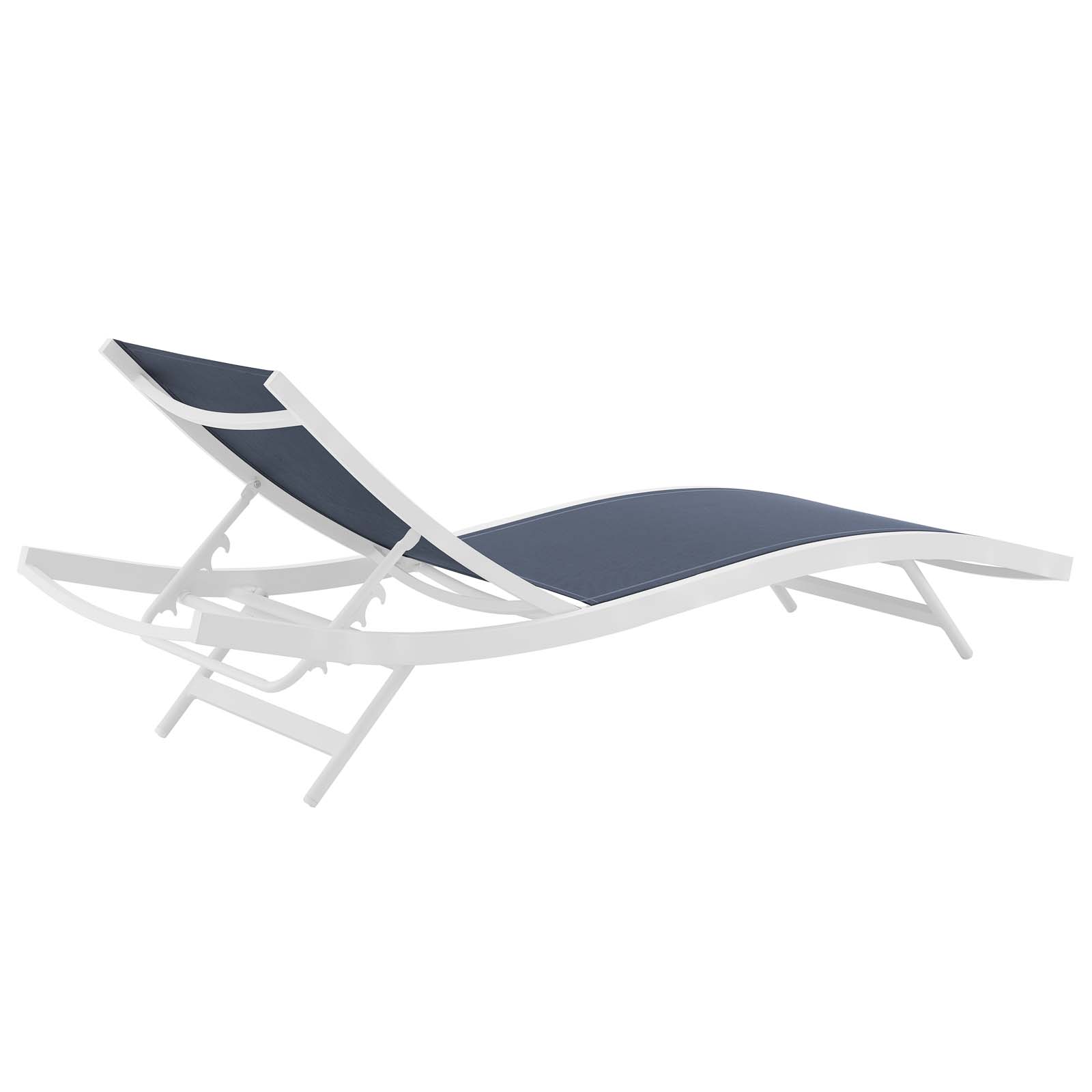 Modern Contemporary Urban Design Outdoor Patio Balcony Garden Furniture Lounge Chair Chaise, Fabric Aluminium, White Navy - image 4 of 7