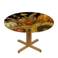 thumbnail image 3 of HAOXIT Fitted Round Tablecloth Fall,Pumpkin Maple Leaves Sunflower Corn Autumn Leaf Table Cover,Elastic Edged Table Cloth Fits Round Tables 54-58, 3 of 8