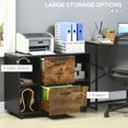 thumbnail image 4 of Rustic Brown Mobile File Cabinet with Lockable Drawer & Open Shelves - Printer Stand for Office, Living Room, or Home Workspace - 31.5” W x 24.4” H, 4 of 7