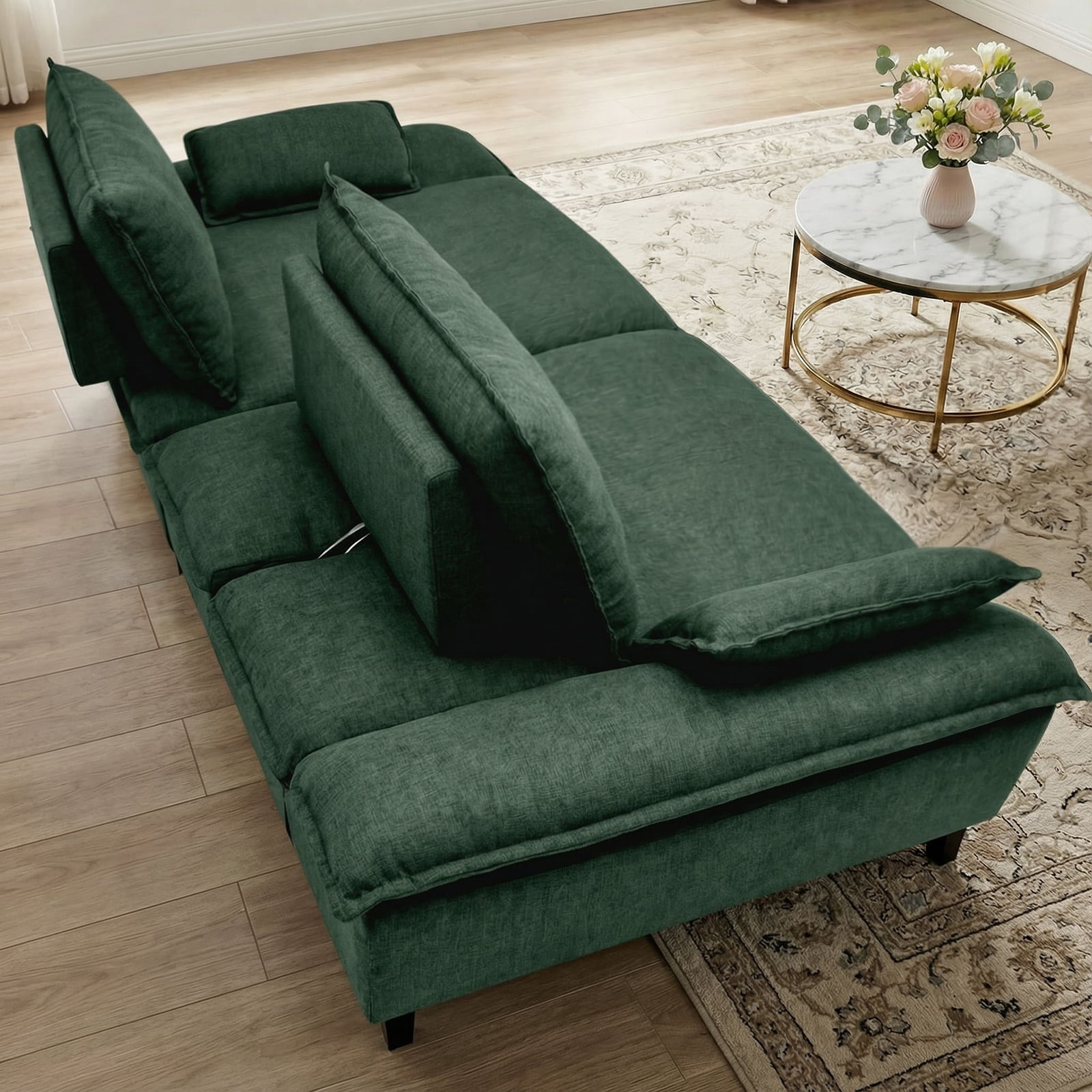 Advwin 114" Oversized Sectional Sofa, Luxury Sailboat Cloud Couch with Adjustable Backrest, Extra Deep Lounge Seating & Wide Arms for Modern Living Room, Dark Green