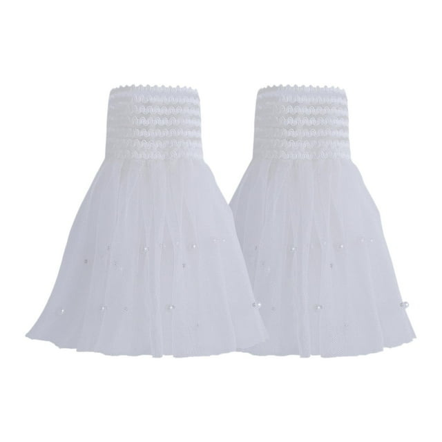 Puños falsos, puños de suéter, mangas falsas, calentadores de muñeca elásticos con encaje plisado y fruncido Blanco