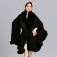 thumbnail image 2 of Stylish Winter Poncho Cape with Fox Trim - Oversized Cardigan Cloak Shawl Wraps, 2 of 3