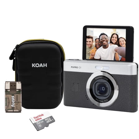 KODAK PIXPRO C1 Friendly Zoom 13MP 1080p Digital Camera (Black) Bundle with Case, Card Reader and microSDHC Card (4 Items)