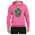 thumbnail image 2 of Day Of The Dead Calavera Skull Colorful Trippy | Mens Pop Culture Hooded Sweatshirt Graphic Hoodie, Neon Pink, X-Large, 2 of 4