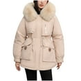 thumbnail image 2 of Homenesgenics Winter Jackets Plus Size ! Women's Long-sleeved Women's Clothing Plus Velvet and Thickened Parka Women's Zipper Coat Hooded Puffer Beige M, 2 of 6