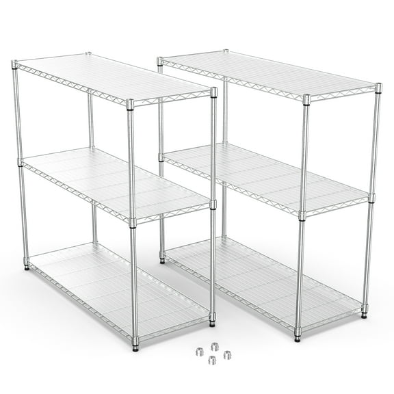 DualPack 3 Tier Wire Shelving Units Heavy Duty Storage Racks Perfect For Garage Warehouse Organization Space Saving Design Easy Assembly Included