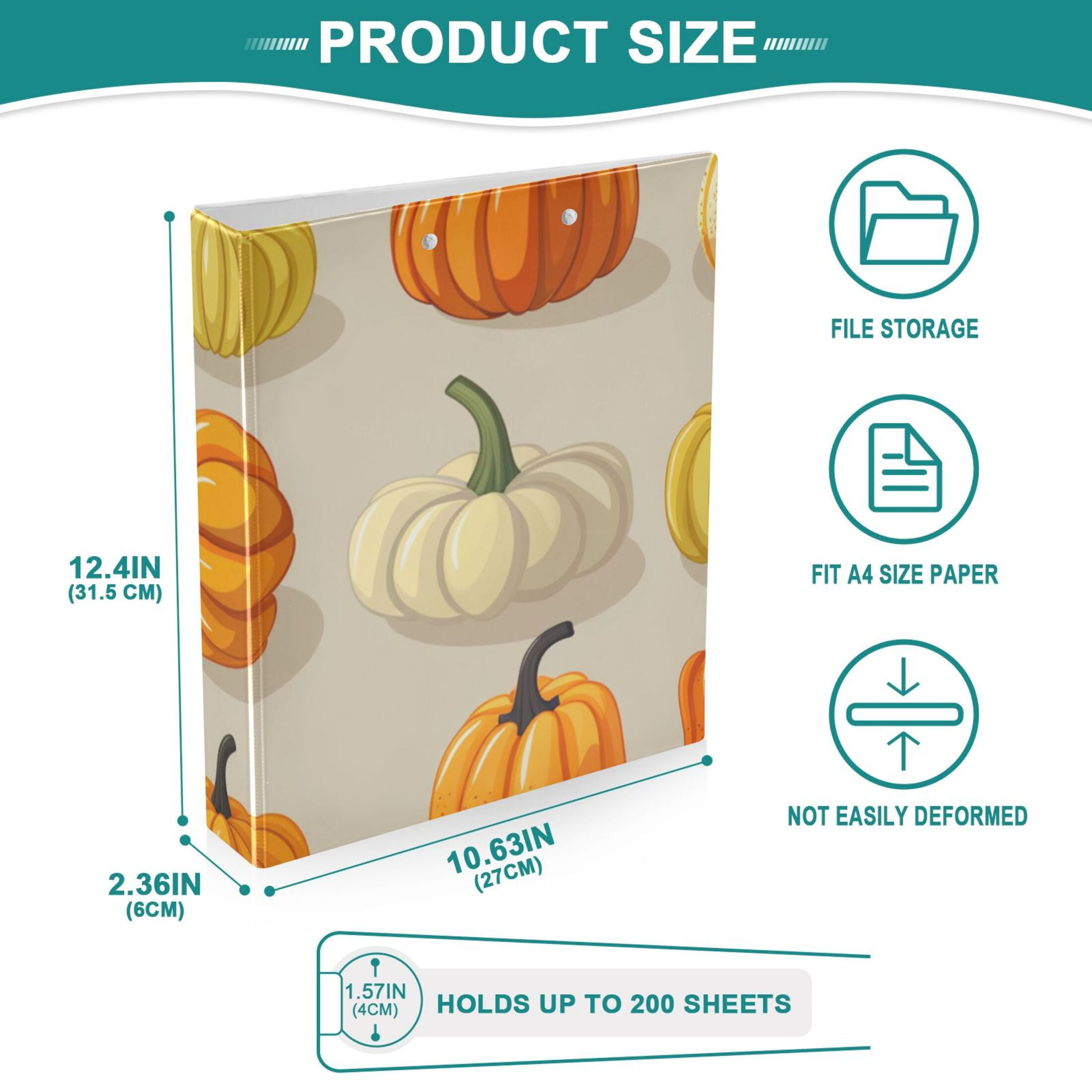 Cute Pumpkins 3 Ring Binders 1.5 inch Hardcover File Folders with Interior Pockets A4 Size Organizer for School Office Hospital