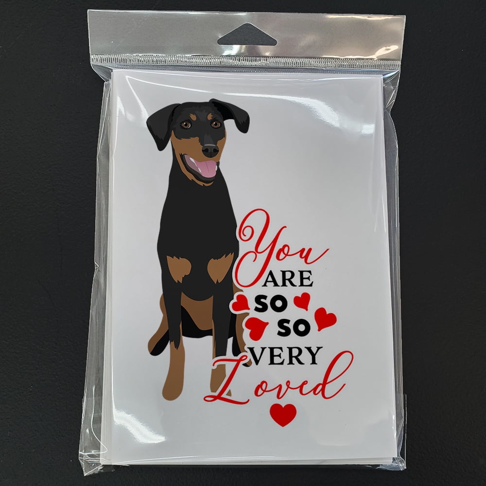 Doberman Pinscher Black and Rust Natural Ears #1  so Loved Greeting Cards and Envelopes Pack of 8 7 in x 5 in