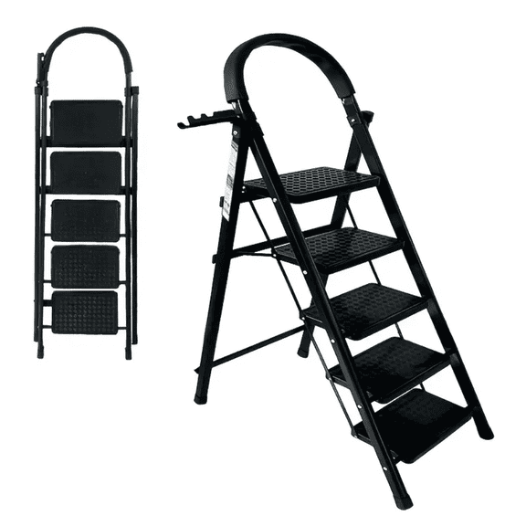 5 Step Lightweight Folding Step Ladder steel Step Stool with Widened Anti-Slip Strip Pedal Convenient Handgrip,Multi-use for Household and Office