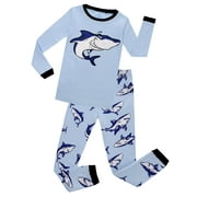 Elowel Blue Shark Print Cotton 2-piece Pajama Set Baby, Little & Big Boys