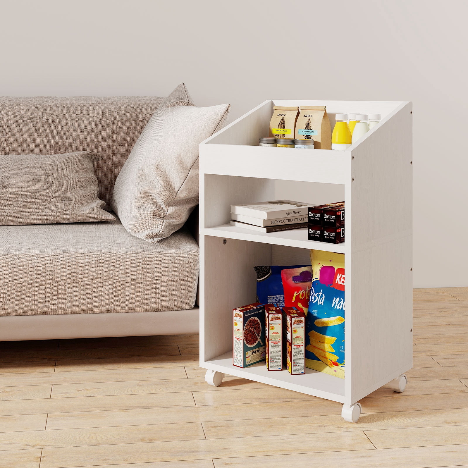Permory 3-Tier Mobile Files Cabinet, Under Desk White Storage Organizer with Wheels for Home Office