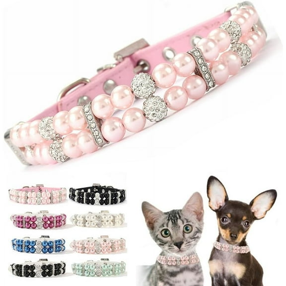 1Pack Pearl Dog Collar,Bling Rhinestone Crystal Luxury Beaded Puppy Necklace Fancy Pretty Cute Small Dog Collars Diamond Jewel for XXS XS Small Medium Female Girls Kitten Pet