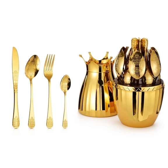 EliteChefs 24-Piece Gold Stainless Steel Flatware Sets with Gold Steel Handles