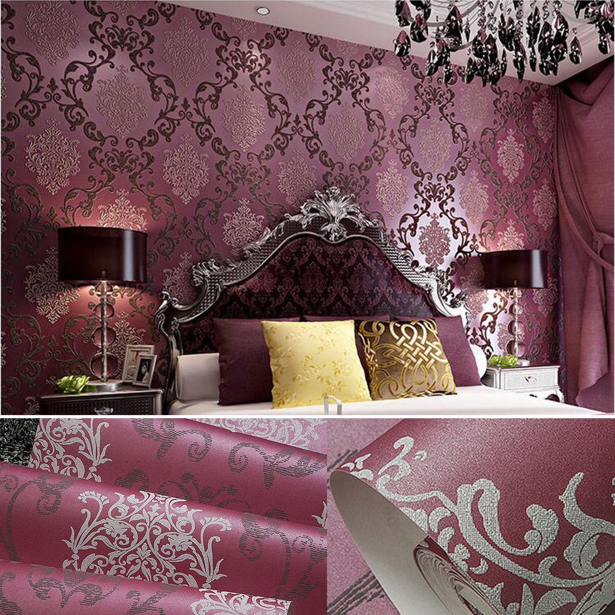 Modern Luxury Purple 10m 3d Damask Embossed Textured Feature Mural Wallpaper Roll Wall Decor For Living Room Bedroom Tv Background 10m0 53m 5 3