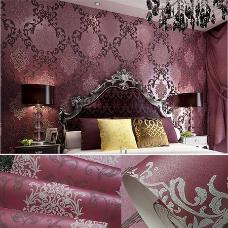 Modern Luxury Purple 10m 3d Damask Embossed Textured Feature Mural Wallpaper Roll Wall Decor For Living Room Bedroom Tv Background 10m0 53m 5 3
