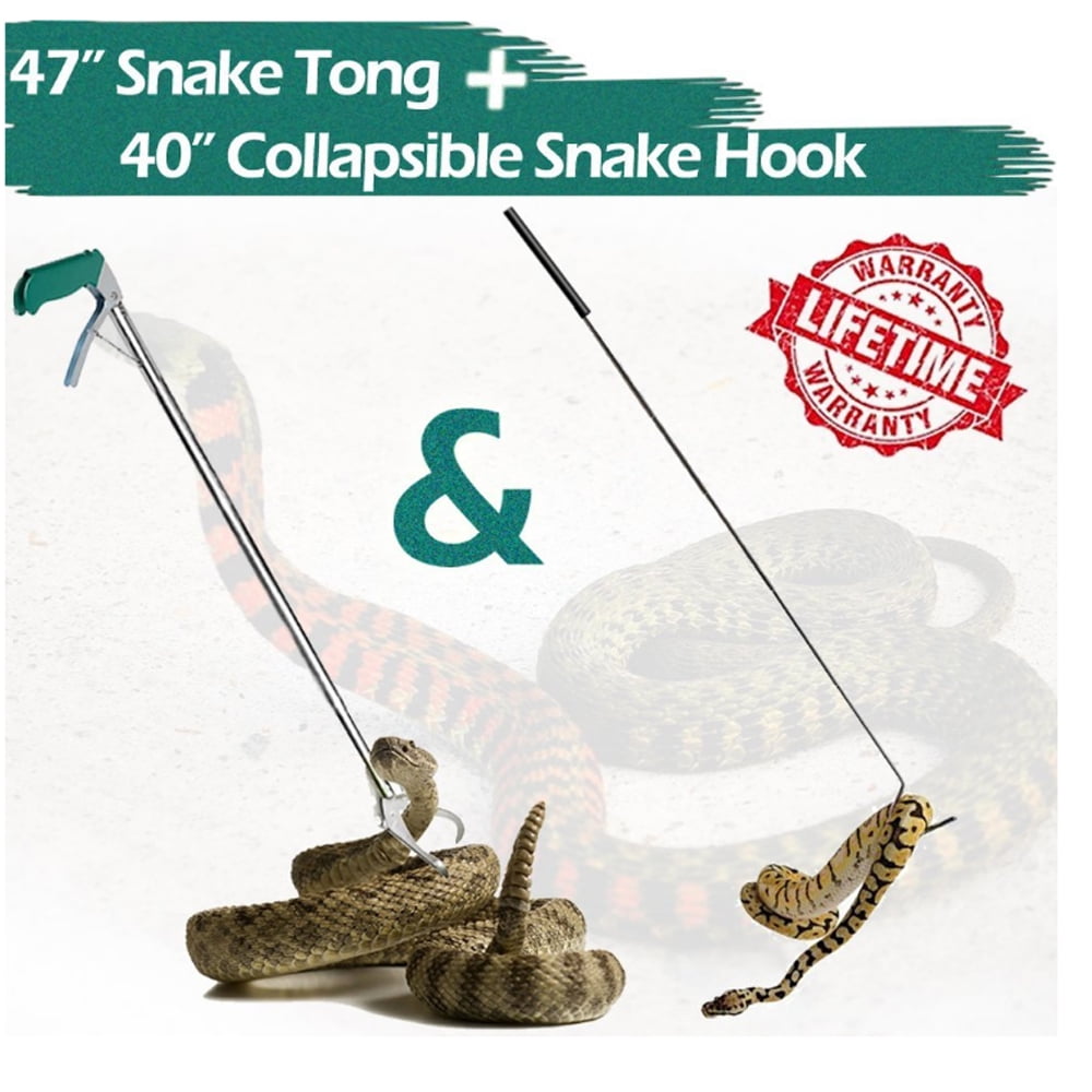 [2 Pack]47" Snake Tong + 40" Snake Hook, 47" Heavy Duty Professional