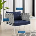 thumbnail image 3 of Side Lounge Chair Armchair, Sunbrella, Aluminum, Metal, Steel, Grey Gray Blue Navy, Modern Contemporary Urban Design, Outdoor Patio Balcony Cafe Bistro Garden Furniture Hotel Hospitality, 3 of 8