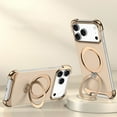 thumbnail image 3 of Frameless for iPhone 17 Case with Invisible Ring Stand & Secure Ring Grip, Metal Corners Protection PU Leather Phone Cover for iPhone 17 Compatible with Mag-Safe, Gold, 3 of 8