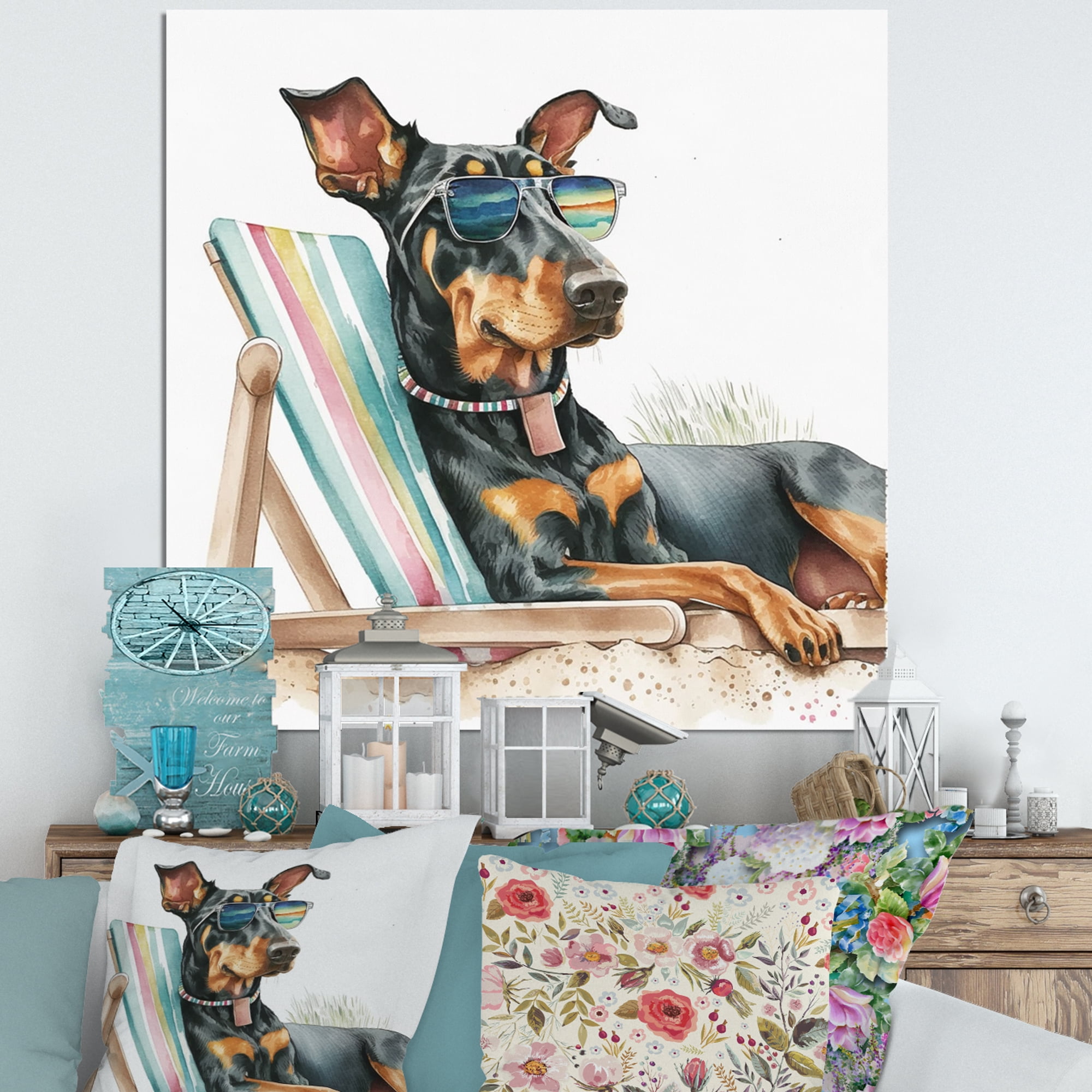 Designart Dog Laying On Chair At The Beach II Canvas Wall Art