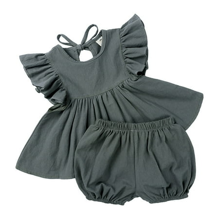 

Toddlers And Baby Girls Sets Clothing Solid Color O-Neck White Summer Thin Style Top Shorts Lovely Holiday Sports Fashion Sets