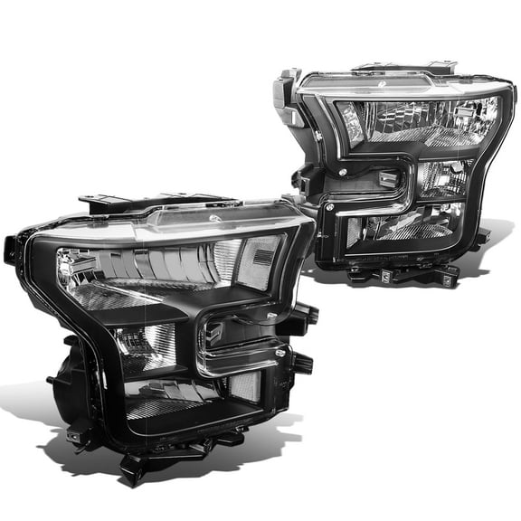 DNA Motoring For 2015-2017 Ford F150 Euro All Black Headlight Pair Replacement