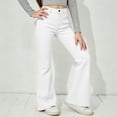 thumbnail image 7 of OOOUM Girls High Waist Flare Pants Stretch Fabric Slim Fit Bootcut Jeans Casual Daily Fashion Outdoor Relaxed Denim Bottoms White 15-16 Years, 7 of 7