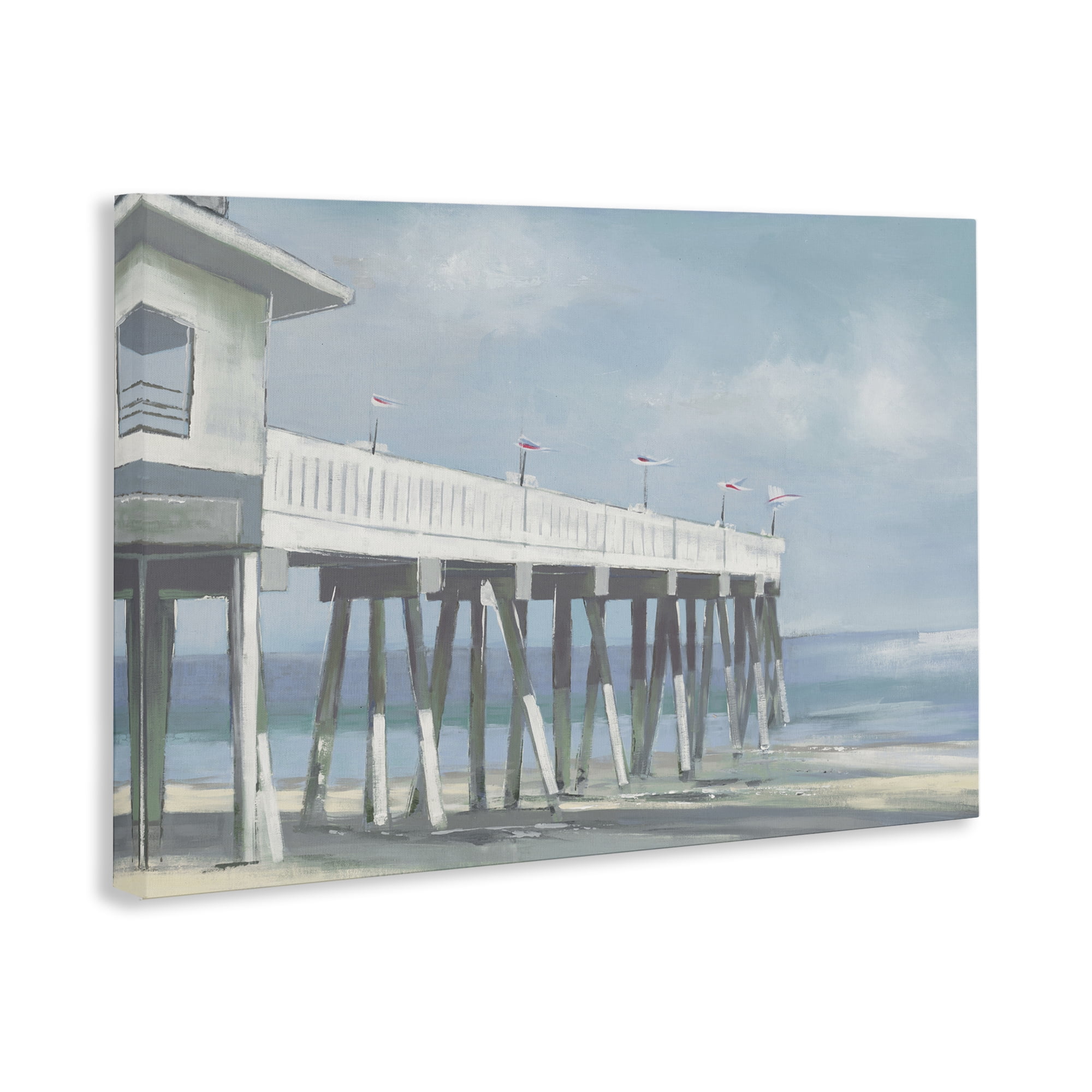 Stupell Industries Extended Pier over Beach Nautical & Beach Painting Wrapped Canvas Art Print Wall Art, 24 x 16