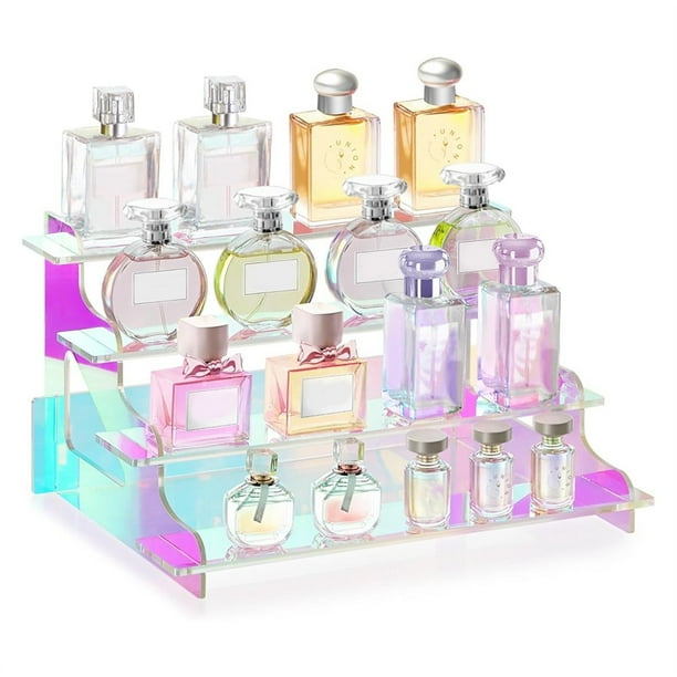 Soporte de Exhibición con 4 Niveles Iridiscentes, Elevadores de Plástico para Exhibición, Organizador de Perfumes, Exhibición para Figuras de 9 Pulgadas