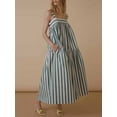 thumbnail image 5 of Niusricy Women Sexy Classic Maxi Flowy Dress Ladies Vintage Sleeveless Swing Dress Striped Print Dress Wide Strap Back Lacing A-Line Dress Square Neckss for Vacation Cocktail Club Streetwear, 5 of 7