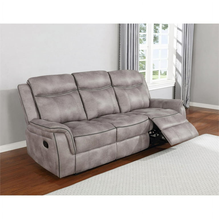 Maklaine Microfiber Upholstered Tufted Back Motion Sofa in Taupe