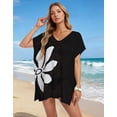 thumbnail image 3 of Beach Cover Up for Women Crochet Mesh Swim Cover Up V Neck Batwing Side Slit Oversized Floral Bathing Suit Cover Up, 3 of 6