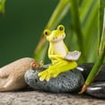 thumbnail image 3 of OIUR Cartoon Frog Figurine Resin Mushroom Reading Lying Guitar Frog Statue Sculpture Indoor Outdoor Garden Flower Pot Decoration Ornament, 3 of 7