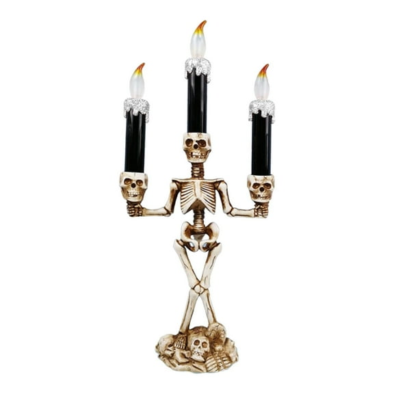 BinKFF Halloween Candelabra with LED Flame Less Candles Holder Battery Operated Flickering Lights Skull Candles for Halloween Decorations Indoor Home Table Party Haunted Mansion Decor