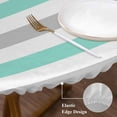 thumbnail image 3 of Teal Grey Round Tablecloth, Fitted Table Cover with Elastic for 45"-54" Round Tables, Farmhouse Watercolor Modern Geometric Table Cloth Outdoor Indoor Dinning Party Waterproof Tablecloths, 3 of 7