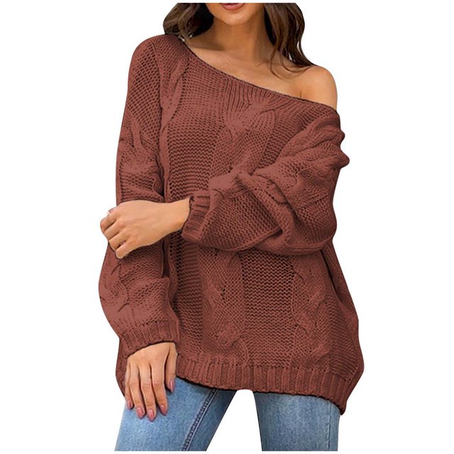 JUNWELL Womens Chunky Cable Knit Oversized Off The Shoulder Sweaters Comfortable Crewneck Lantern Long Sleeve Solid Color Loose Pullover Sweater Black XL
