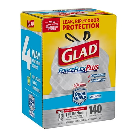 Glad 13 Gallon (140 Count) ForceFlexPlus Tall Kitchen ...